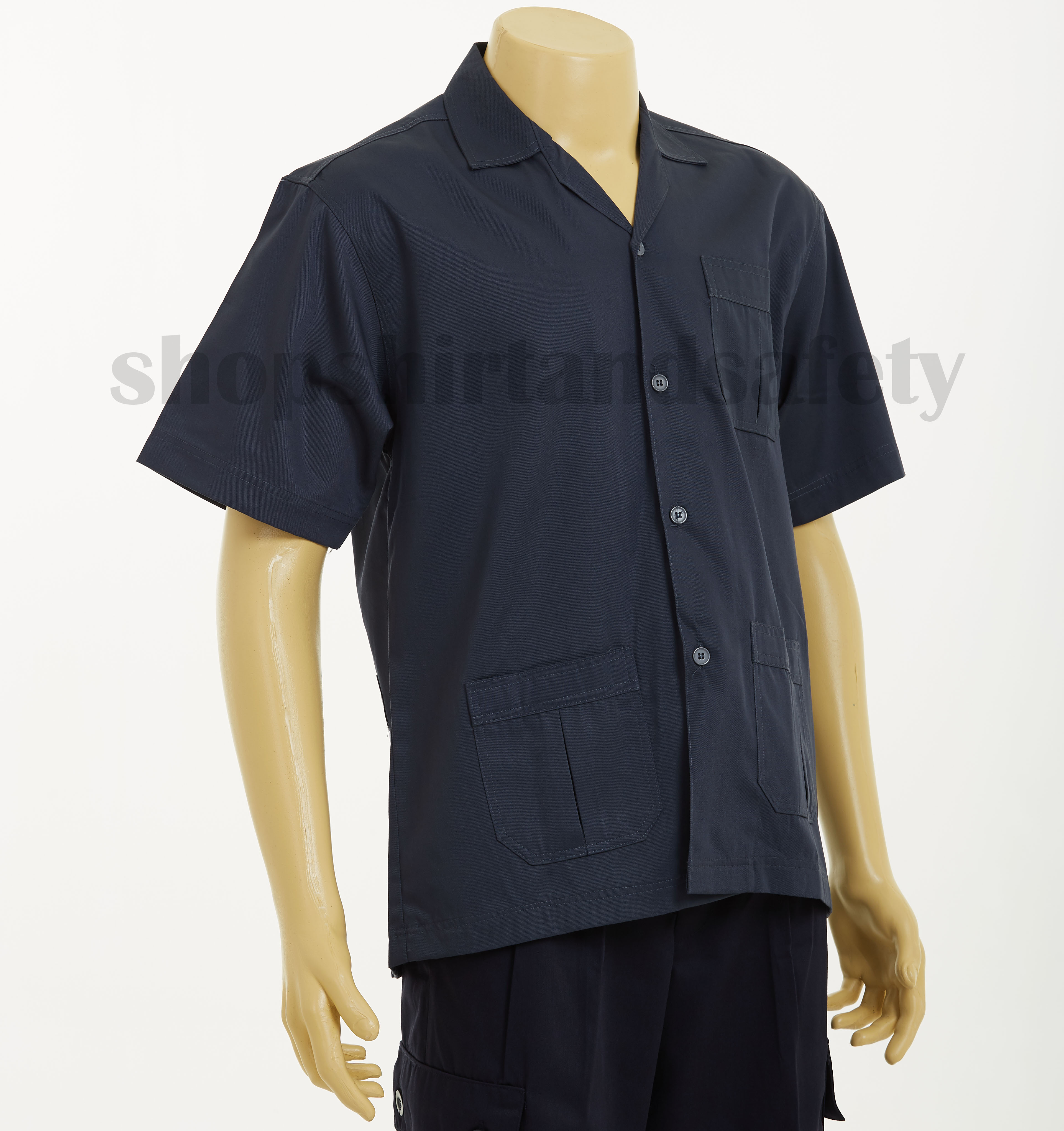 เสื้อช็อปวิศวะแขนสั้นแบบสามกระเป๋าจีบสีเทาเข้ม