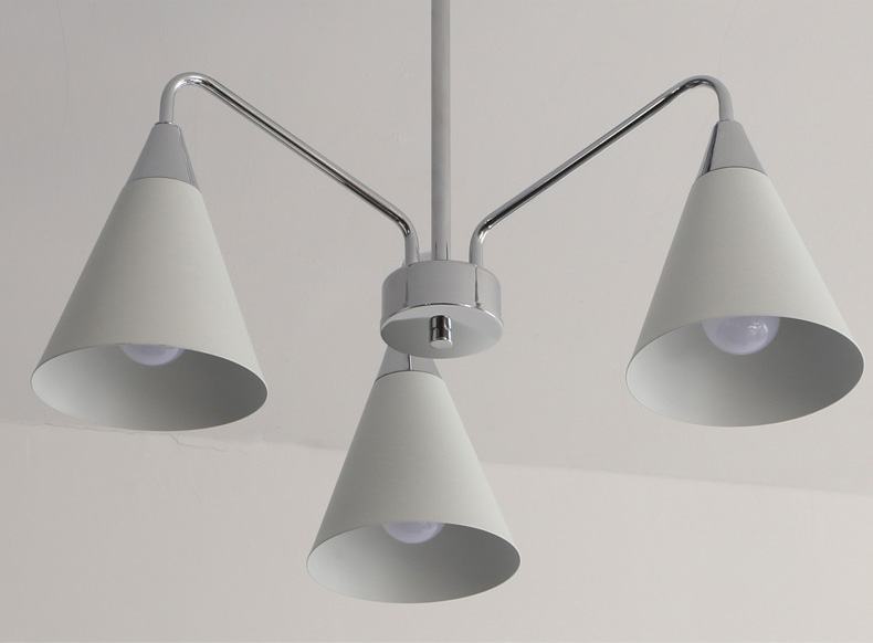 โคมไฟแขวนเพดานโป๊ะโคมทรงกรวยสไตล์โมเดิร์น โครงสีเงินโป๊ะโคมสีขาว [NM9991]