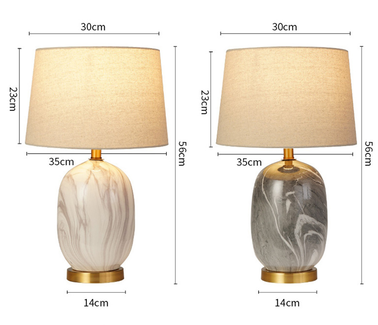 โคมไฟตั้งโต๊ะเซรามิคลายหินอ่อนโป๊ะผ้าสไตล์ยุโรป [RX125]