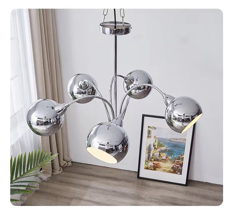 โคมไฟแขวนเพดานสีเงิน Chrome โป๊ะโคมทรงกลมเปิดปาก [HS5232]