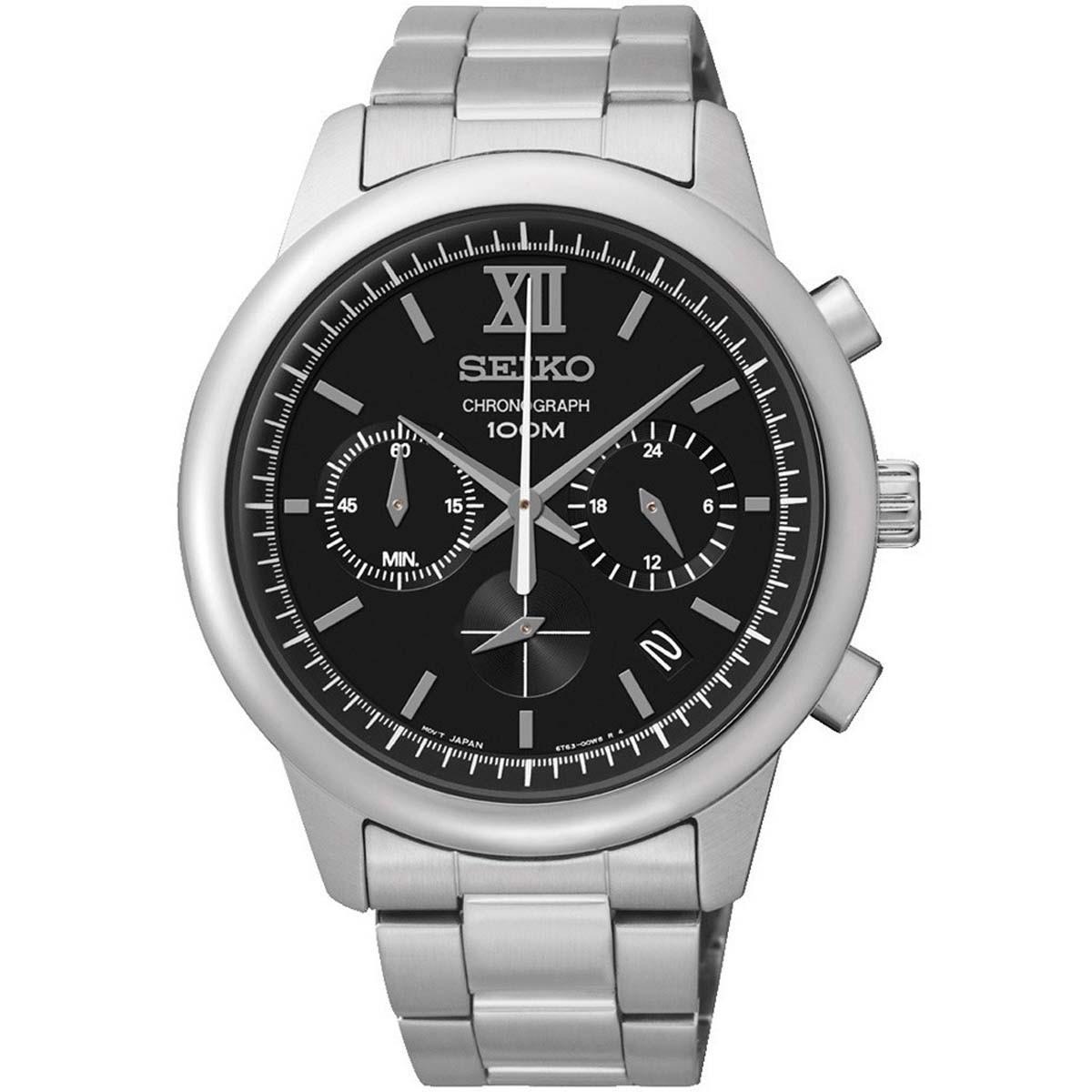 Seiko Chronograph Black Dial Stainless Steel Mens Watch SSB139P1