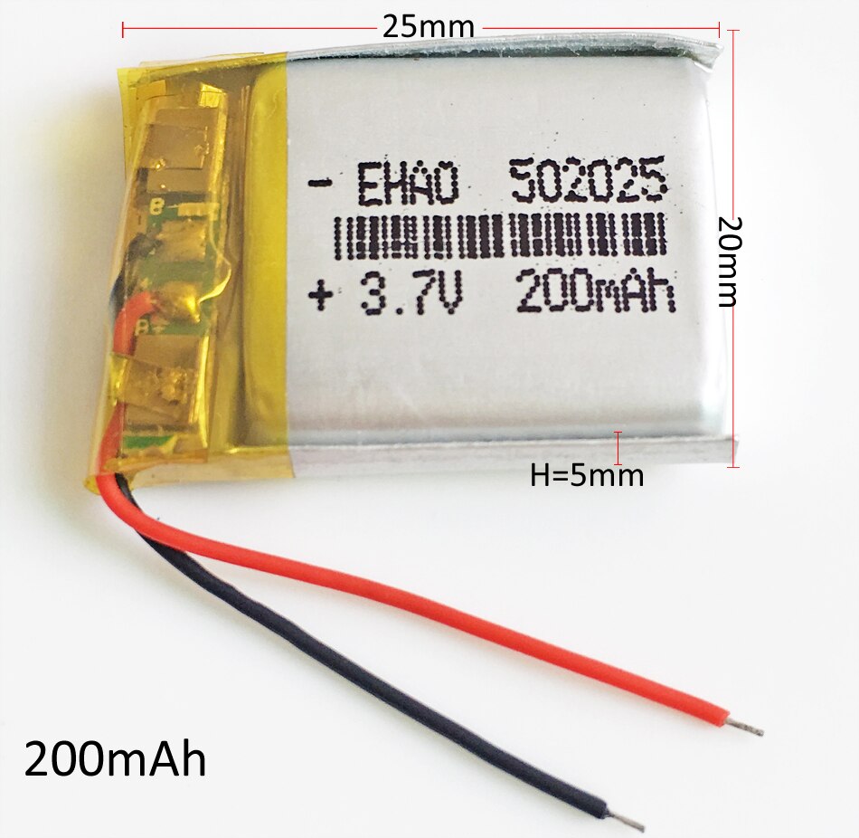 แบตเตอรี่ชาร์จ Lipo รุ่น 502025 3.7V 200mAh สำหรับ MP3 กล้องติดรถ ลำโพงบูลทูธ เครื่องจีพีเอส ของเล่นขนาดเล็ก และอื่นๆ (ก้อนละ)