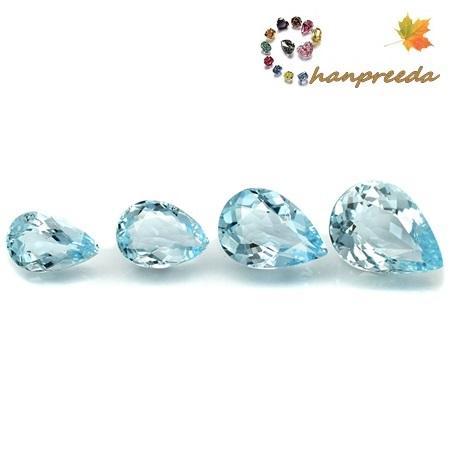 Aquamarine พลอยอวามารีน จัดเซท รูปหยดน้ำ จำนวน 4 เม็ด น้ำหนักรวม 3.14 กะรัต สีฟ้าหวาน ความสะอาดมองตาเปล่าไม่มีตำหนิ ไฟดีปานกลาง เจียระไนสวย