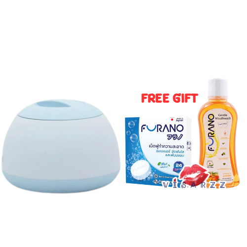 (สีฟ้า) Furano Ultrasonic Cleaner ฟูราโนะ เครื่องทำล้างทำความสะอาดระบบอัลตราโซนิก แถมเม็ดฟู่และน้ำยาบ้วนปาก ใช้ทำความสะอาดฟันปลอม รีเทนเนอร์ หรือเครื่องประดับ