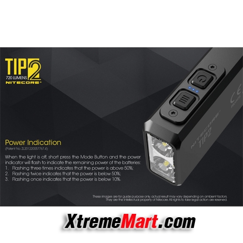ไฟฉายพวงกุญแจ Nitecore TIP2 สว่าง 720ลูเมน แสงขาว มีแม่เหล็กด้านท้าย, pocket clip ถอดได้ ชาร์จ USB(สีดำ)
