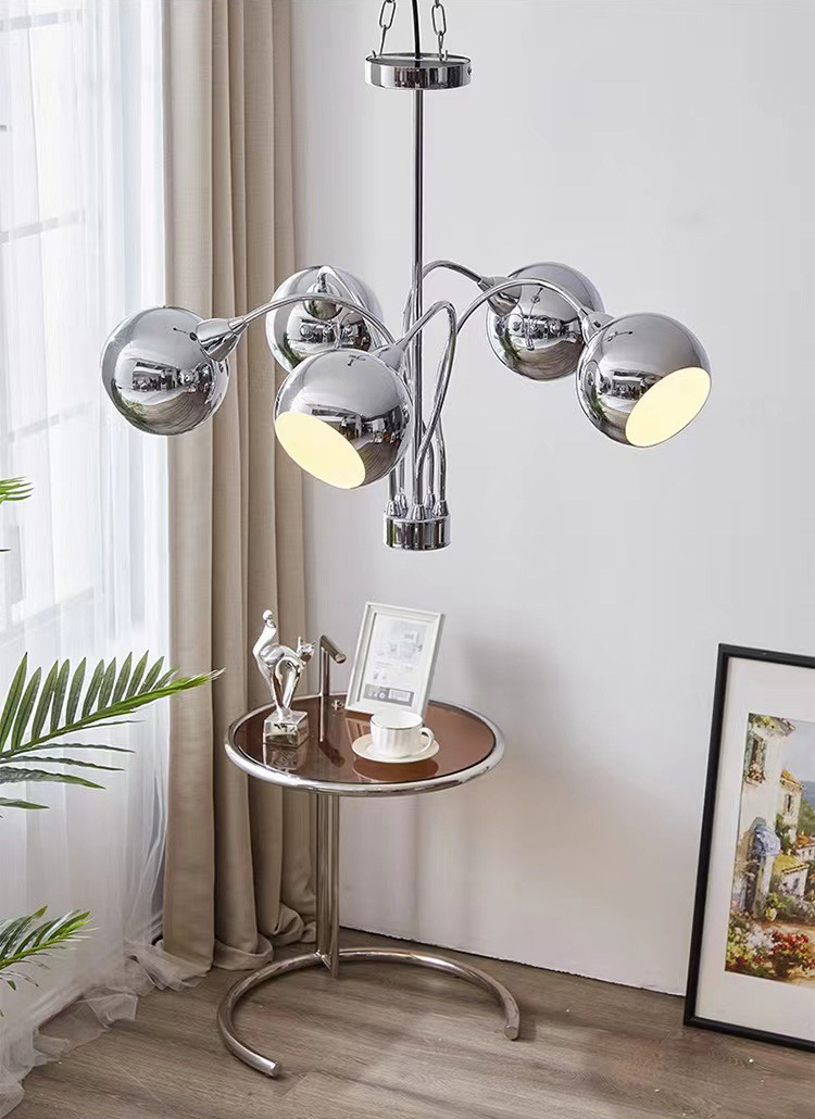 โคมไฟแขวนเพดานสีเงิน Chrome โป๊ะโคมทรงกลมเปิดปาก [HS5232]