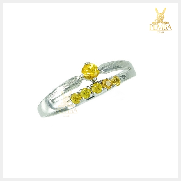 แหวนบุษราคัมแท้ สีเหลืองมะนาว เงินแท้ ชุบทองคำขาว แหวนพลอยแท้