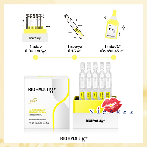 (1 กล่อง 30 Ampoule) Biohyalux HA Antioxidant Renewal Serum 1.5mL x 30 Ampoule เซรั่ม Hya ที่ช่วยเรื่องผิวเด้ง เต่งตึง ได้ดีม๊ากๆ ช่วยชะลอวัย แถมช่วยต่อต้านอนุมูลอิสระ ทำให้ผิวเราดูแข็งแรง และดูกระจ่างใส น้องยังช่วยเรื่องลดริ้วรอยให้ดูตื้นขึ้น ลดการระคายเ