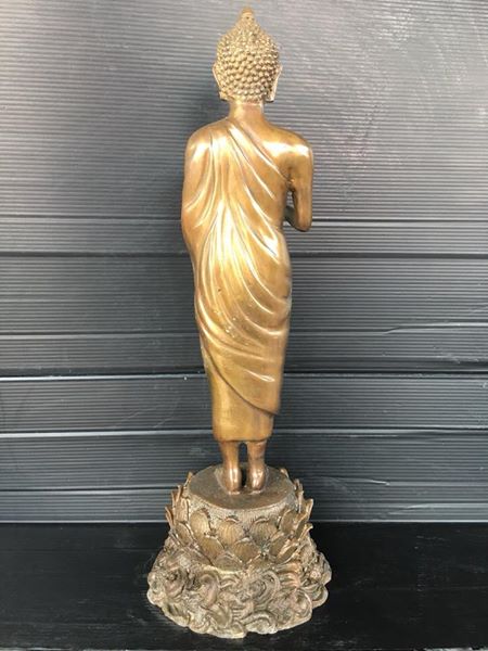 รูปหล่อ พระพุทธรูปยืน ปางพระลีลา ปางประทานพร (สูง16นิ้ว) เนื้อทองเหลือง