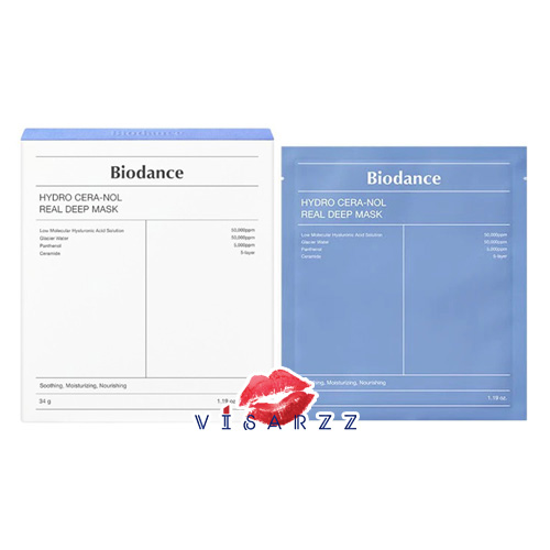 (ฟ้า 1 กล่อง 4 แผ่น) Biodance Hydro Cera-Nol Real Deep Mask 34g x 4 แผ่น มาส์กหน้าไฮโดรเจล ลดการระคายเคืองผิว ปลอบประโลม ลดอุณหภูมิของผิว