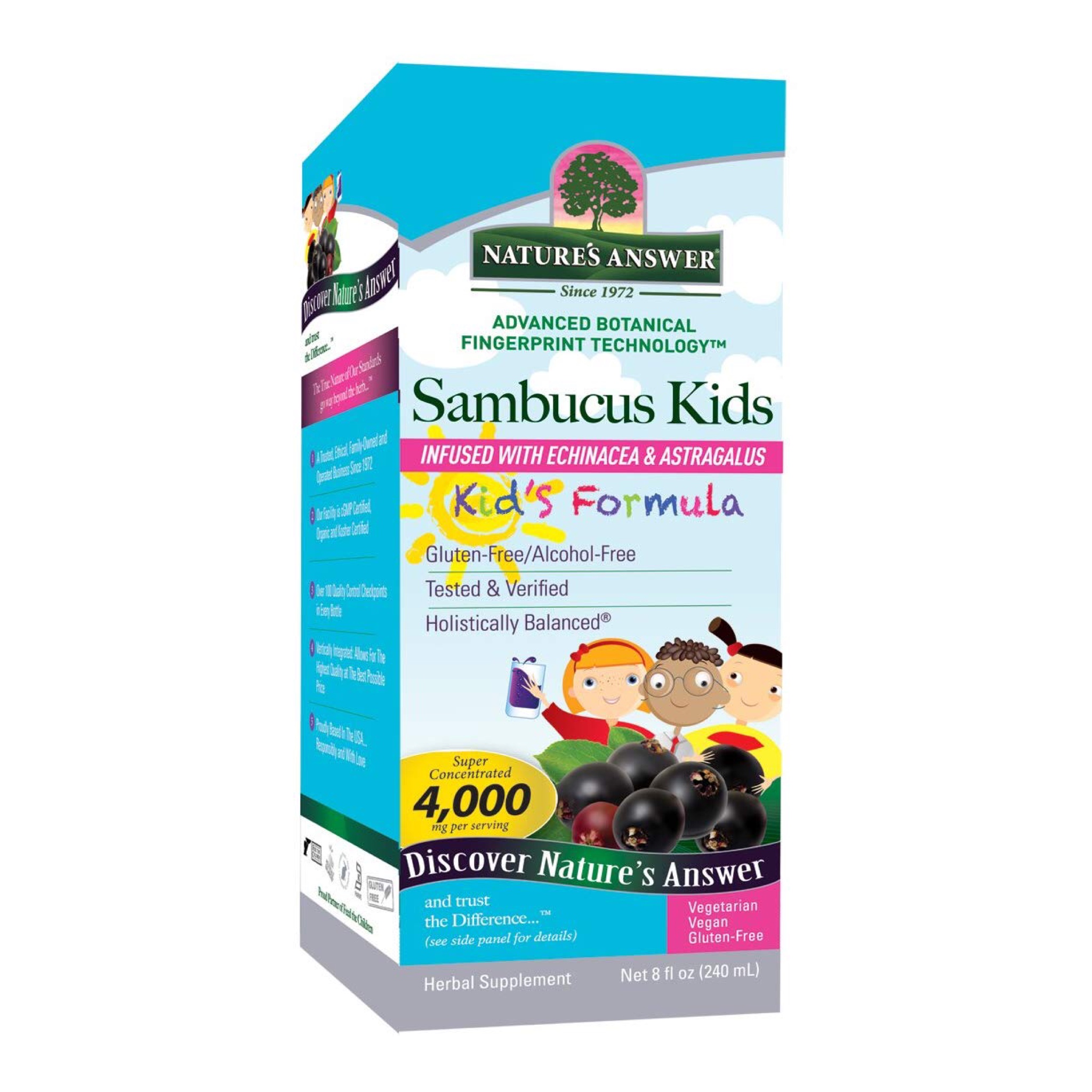 วิตามินเสริมภูมิคุ้มกันสำหรับเด็ก Nature's Answer Sambucus Kid's Formula - Infused with Echinacea & Astragalus (240ml.)