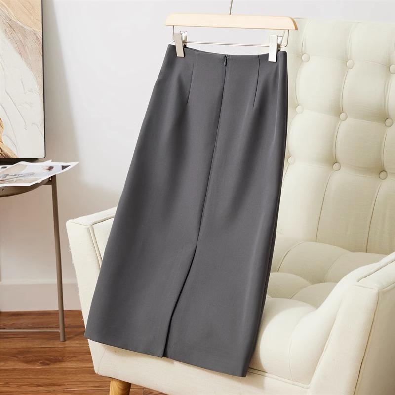 กระโปรงพนักงานทรงเอยาว มีความยืดหยุ่น เอวสูง KQ6811002 สีภาพ S-2XL