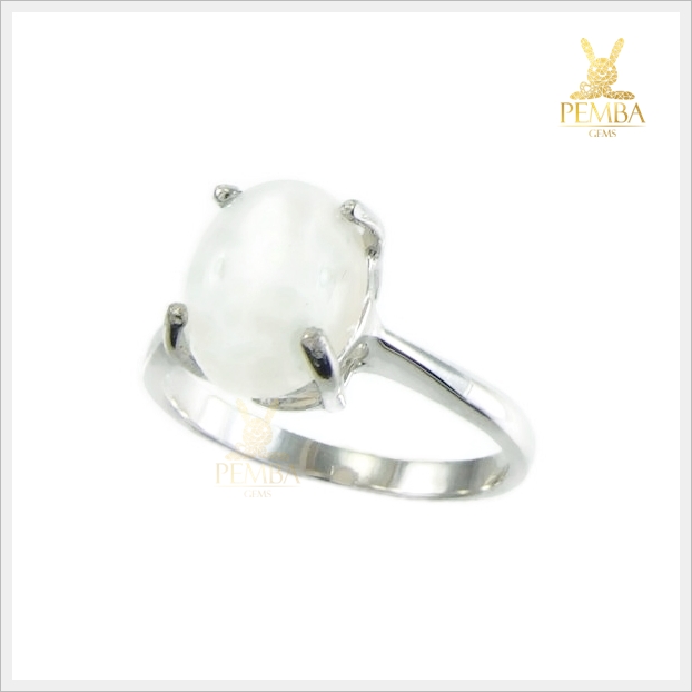 แหวนมูนสโตน สีขาวนวล เงินแท้ ชุบทองคำขาว