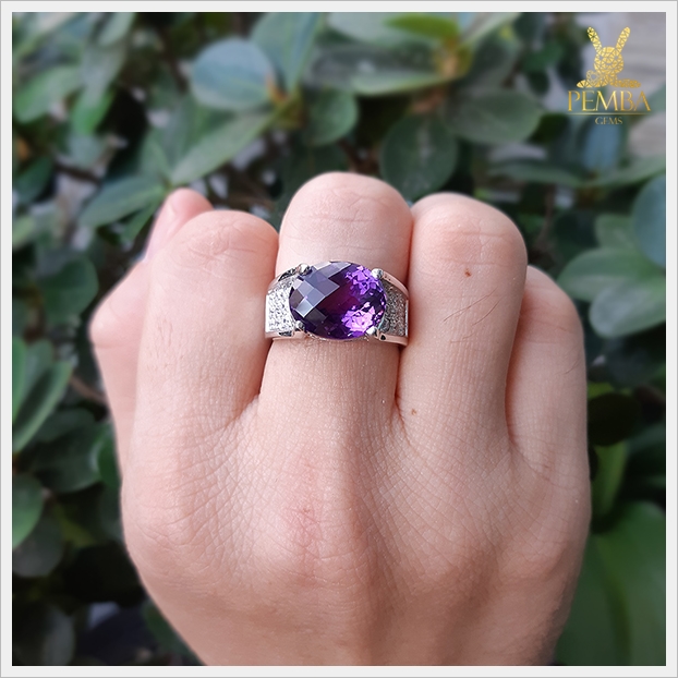 แหวนอเมทิสต์แท้ เหลี่ยมสับปะรด สุดเท่ไม่เหมือนใคร โดดเด่นเต็มๆ นิ้ว