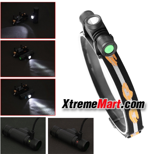 ชุดไฟฉายคาดหัว 1หลอด บอดี้อลูมินั่ม สว่าง 1000ลูเมนส์ แสงขาว + แบตเตอรี่18650 + สายชาร์จ USB