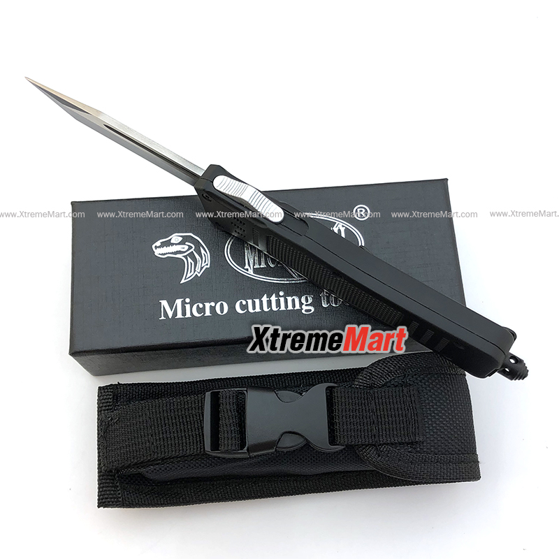 มีดสปริงตรง Microtech ขนาดกลาง ใบ Tanto คมด้านเดียว Combat Troodon 00556 D/E Automatic Knife Camping Tool สำเนา