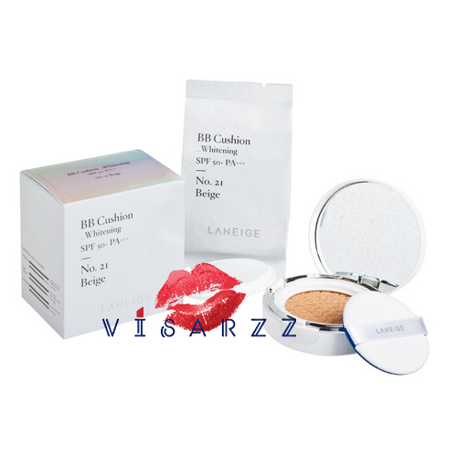 (#21) Laneige BB Cushion Whitening SPF50.PA+++ 15g x 2 #21 Natural Beige สำหรับสาวผิวขาว พร้อมตลับ refill ในตัว บีบีเนื้อเอสเซนส์ เป็นทั้งกันแดดและรองพื้น
