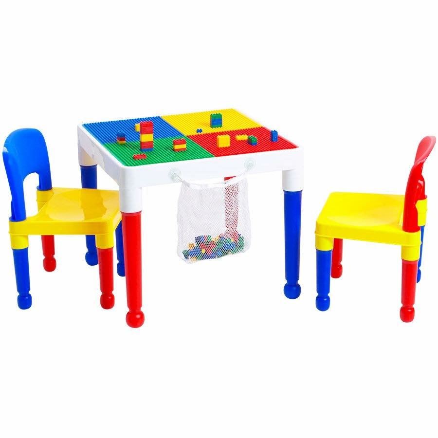 *ตำหนิ* โต๊ะเลโก้เอนกประสงค์ทรงเหลี่ยม Tot Tutors 2-in-1 Plastic LEGO Compartible Activity Table & 2 Chairs Set