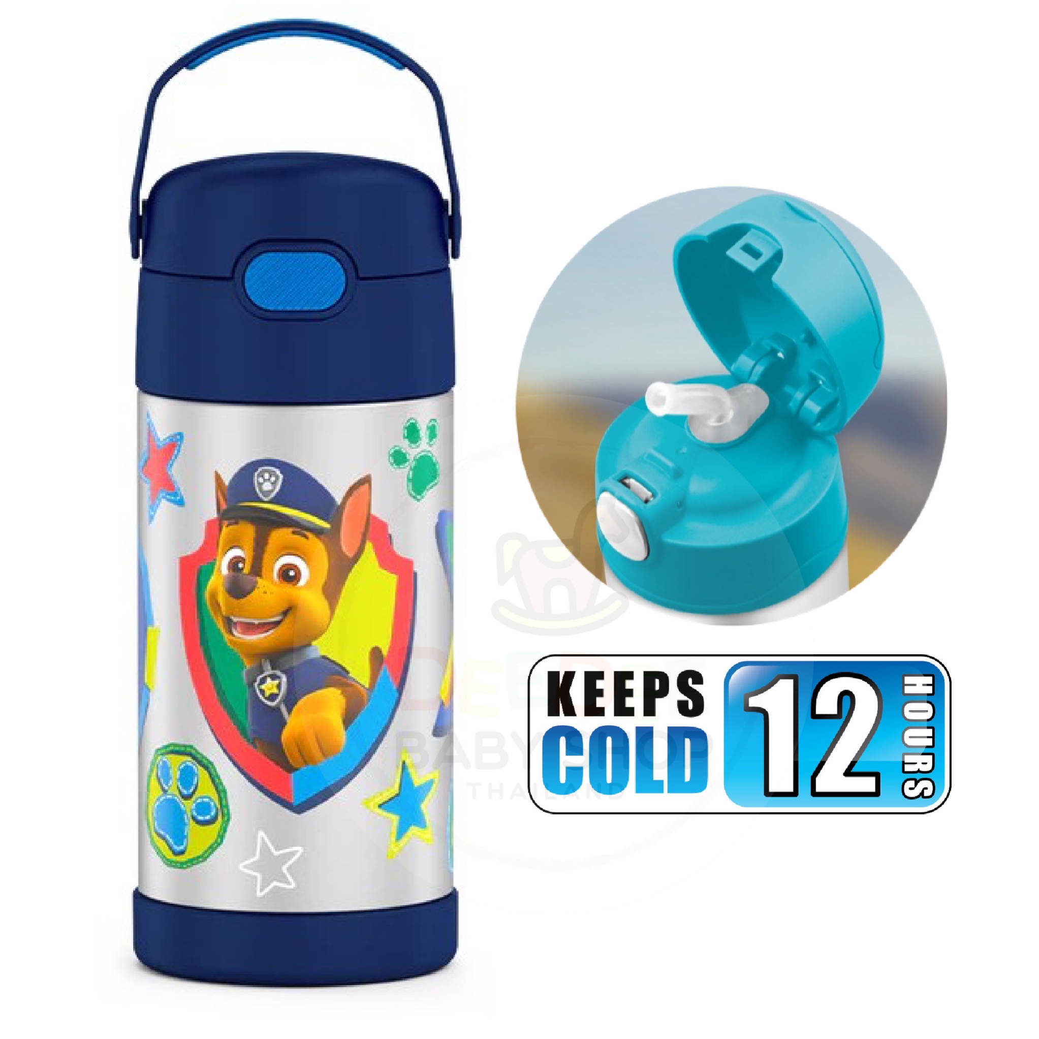 กระติกน้ำสเตนเลสรักษาอุณหภูมิ Thermos Paw Patrol Chase & Friends FUNtainer Vacuum Insulated Stainless Steel Bottle 12OZ with Bali Handle