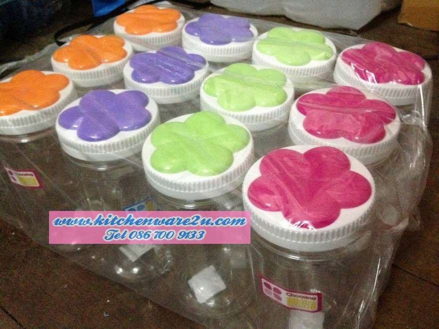 P07287 ขวดโหล PET ปาก 3 นิ้ว ทรงสูง ฝาดอกไม้ E001 (ปากกว้าง 7.6 สูง 18.5 กลางขวด 9.5 ซม) ราคาส่งต่อ 12 ใบ