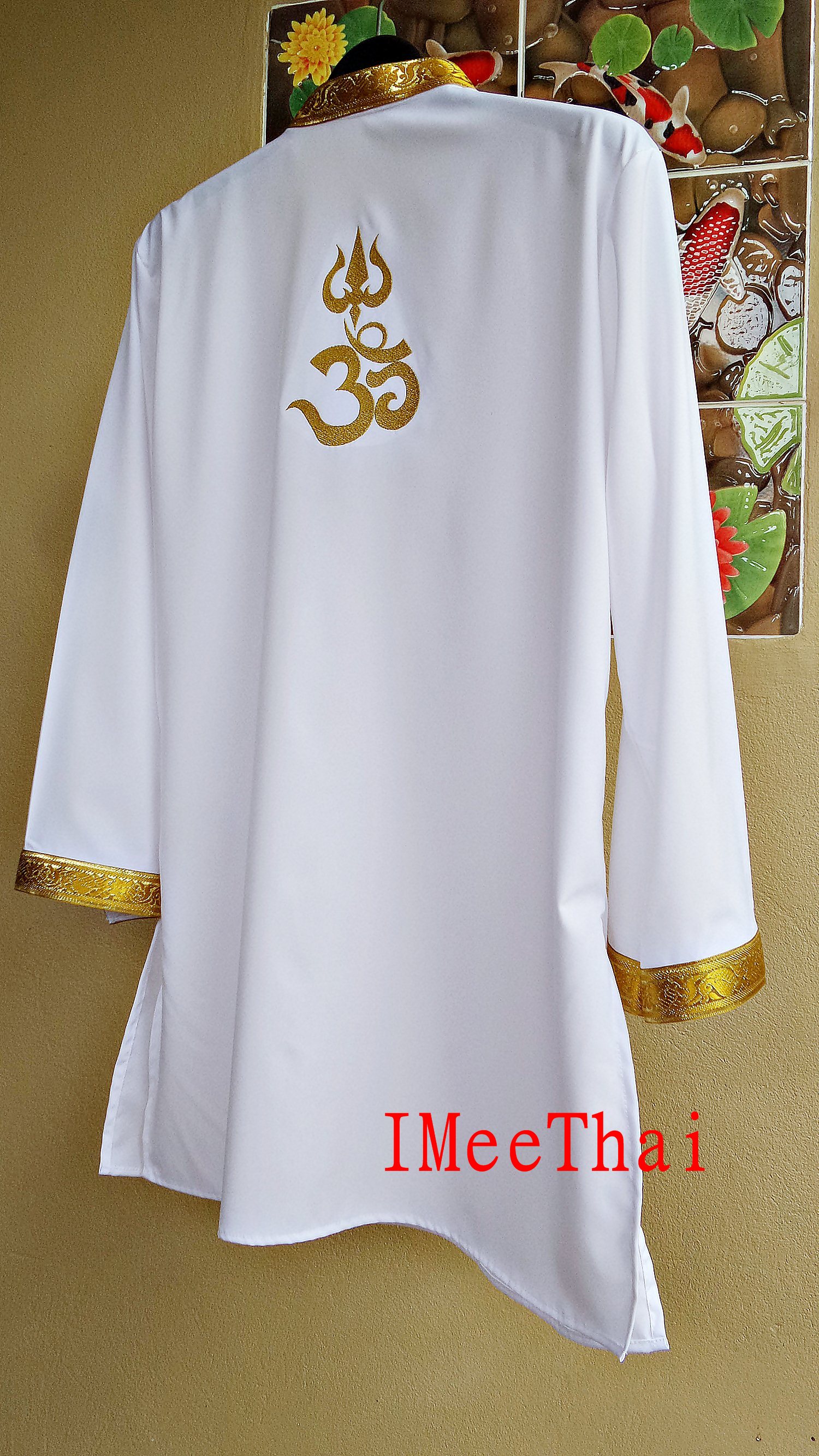 เสื้อขาว โอมตรีศูล พระพิฆเนศ พระศิวะ แบบขลิบแทบทอง