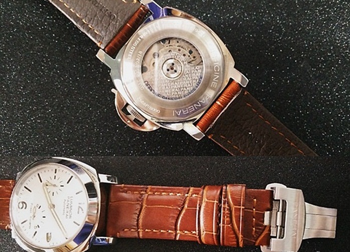 นาฬิกา Panerai Luminor รุ่น Power Reserve สีเงิน สายหนังสีนํ้าตาล หน้าปัดขาว (Pam 090)