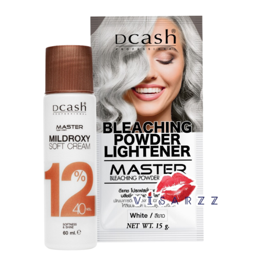 (สีขาว) Dcash Master Bleaching Powder Lightener White15g ดีแคชมาสเตอร์บลีชชิ่งพาวเดอร์ไลท์เทนเนอ สีขาว เหมาะสำหรับฟอกให้ผมสว่างโทนขาวเหมาะสำหรับสีเทาเงินพาสเทล