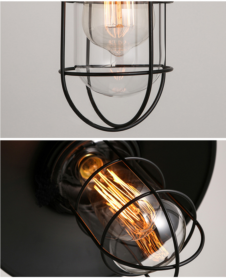 โคมไฟห้อยเพดาน Industrial Loft สีดำ เหล็กดัดครอบแก้ว