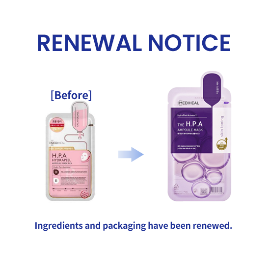 (1 แผ่น) Mediheal The H.P.A Glowing Ampoule Mask 25mL เมดิฮีลแผ่นมาส์ก สูตรผลัดเซลล์ผิว เผยผิวใสเปล่งประกาย อุดมด้วยเทคโนโลยีสารสกัด Hydra Peel Activator ประกอบด้วย PHA LHA และ 6 Biome Complex ช่วยผลัดเซลล์ผิวที่แห้งหยาบกร้านอย่างอ่อนโยน เพื่อผิวเรียบเนีย