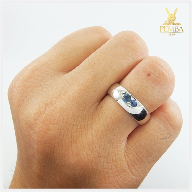 แหวนไพลินแท้ อัญมณีสีน้ำเงินงดงาม เงินแท้925 ชุบทองคำขาว แหวนพลอยแท้