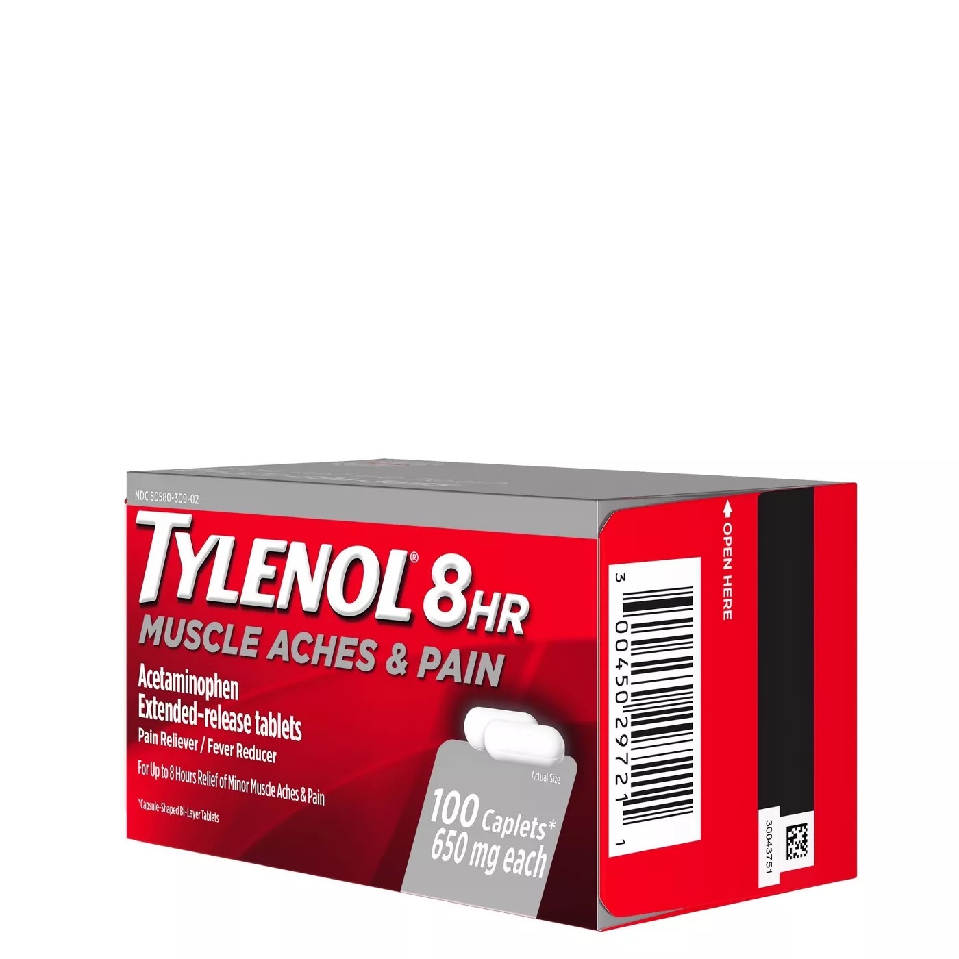 ยาบรรเทาอาการปวดเมื่อยกล้ามเนื้อและปวดทั่วไป TYLENOL® 8HR Muscle Aches & Pain (100 Caplets)