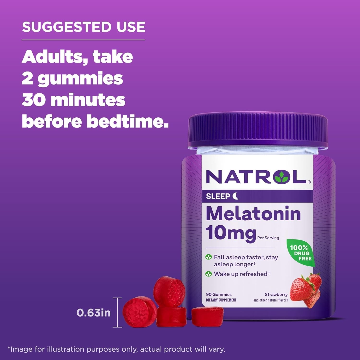 กัมมี่เสริมการนอนหลับสำหรับผู้ใหญ่ NATROL Sleep Melatonin Gummies 10mg (90 Gummies)