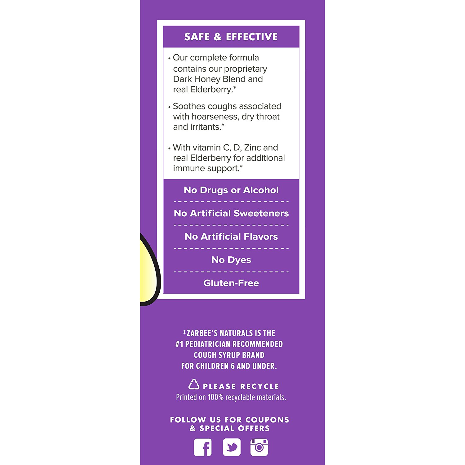 วิตามินเสริมภูมิคุ้มกันและบรรเทาอาการไอสำหรับเด็ก Zarbee's Naturals Children's COMPLETE Cough Syrup + Immune