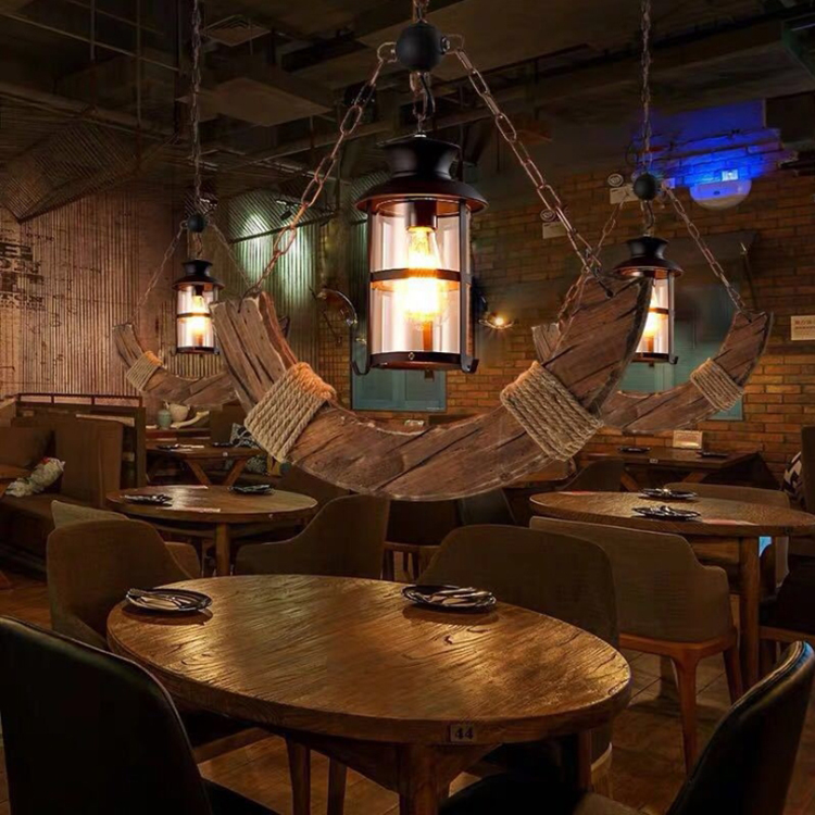 โคมไฟแขวนเพดานไม้สไตล์ลอฟท์ทรงครึ่งวงกลม [28154]