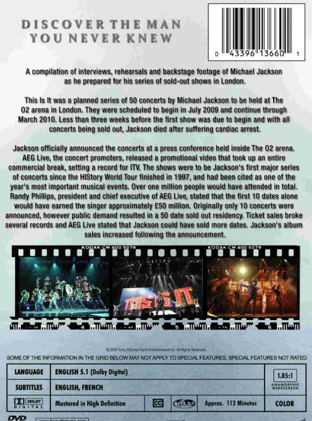 Michael Jackson's This Is it ( 1 DVD )