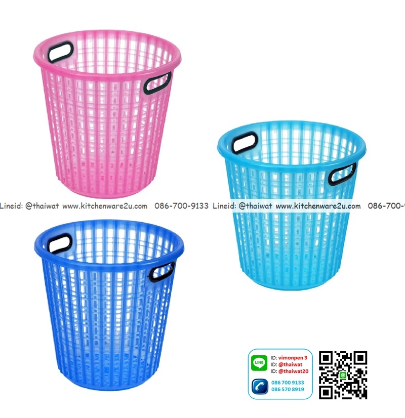 P05326 ตระกร้าผ้า ทรงสูง (ขนาด 33.5*33.5*33.25 ซม. หูจับ สีใส No.9899-2 (ราคาส่งต่อ 12 ใบ:เฉลี่ย 40 บ/ใบ)