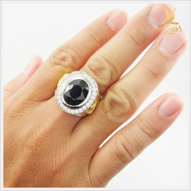 แหวนนิลแท้ เงินแท้925 ชุบทองคำขาว ตัวเรือนสุดเก๋ลายมังกร