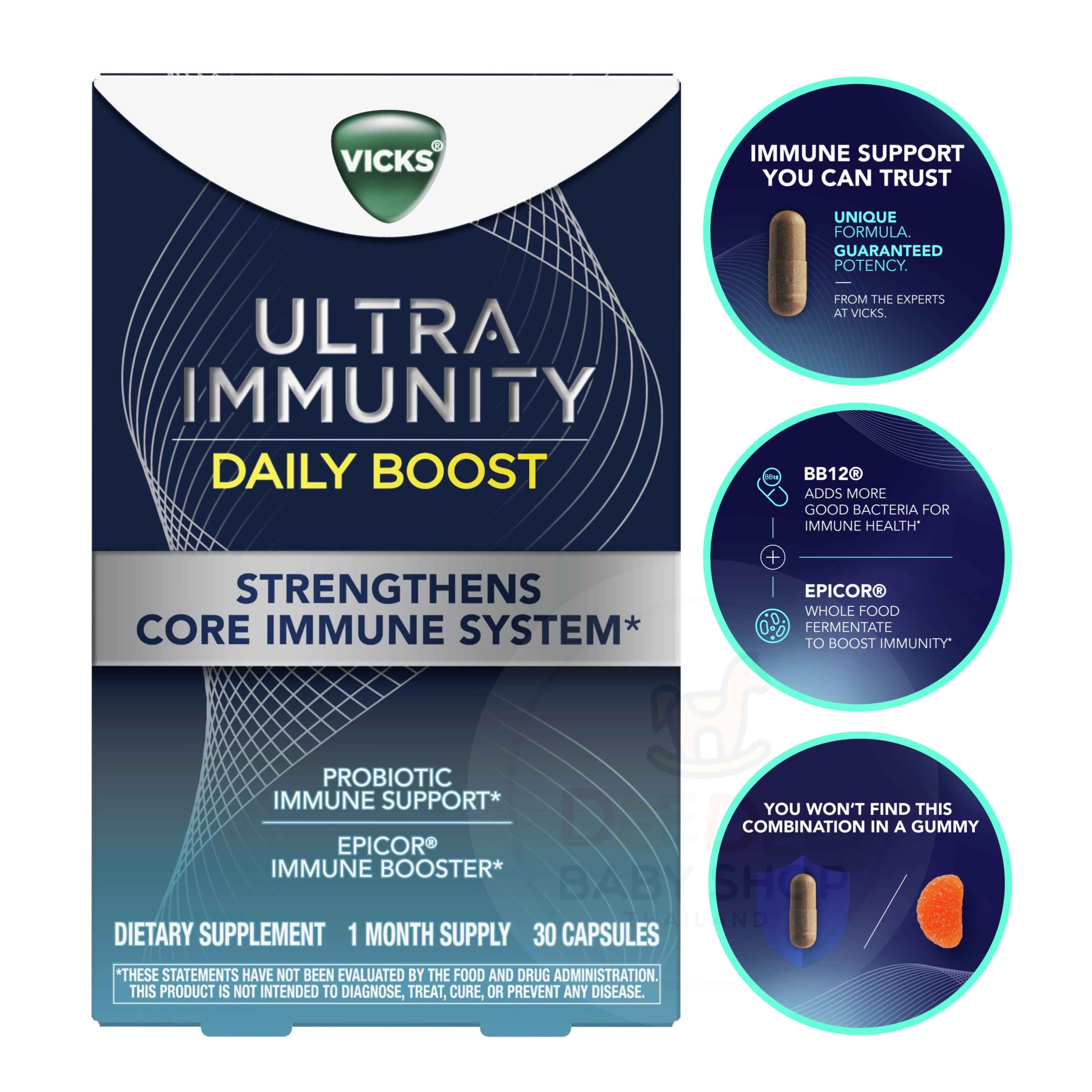 วิตามินเสริมภูมิคุ้มกันชนิดเข้มข้นพิเศษ Vicks Ultra Immunity Daily Boost