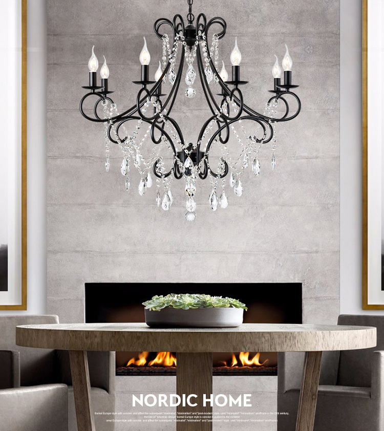 โคมไฟระย้าสไตล์อเมริกันเหล็กดัดแท่งเทียนตกแต่งคริสตัล [D6659]