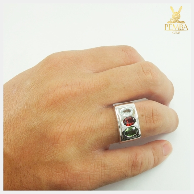 แหวนพลอยแท้ 3 สี เงินแท้925 ชุบทองคำขาว เสริมโชคลาภ แหวนพลอยแท้