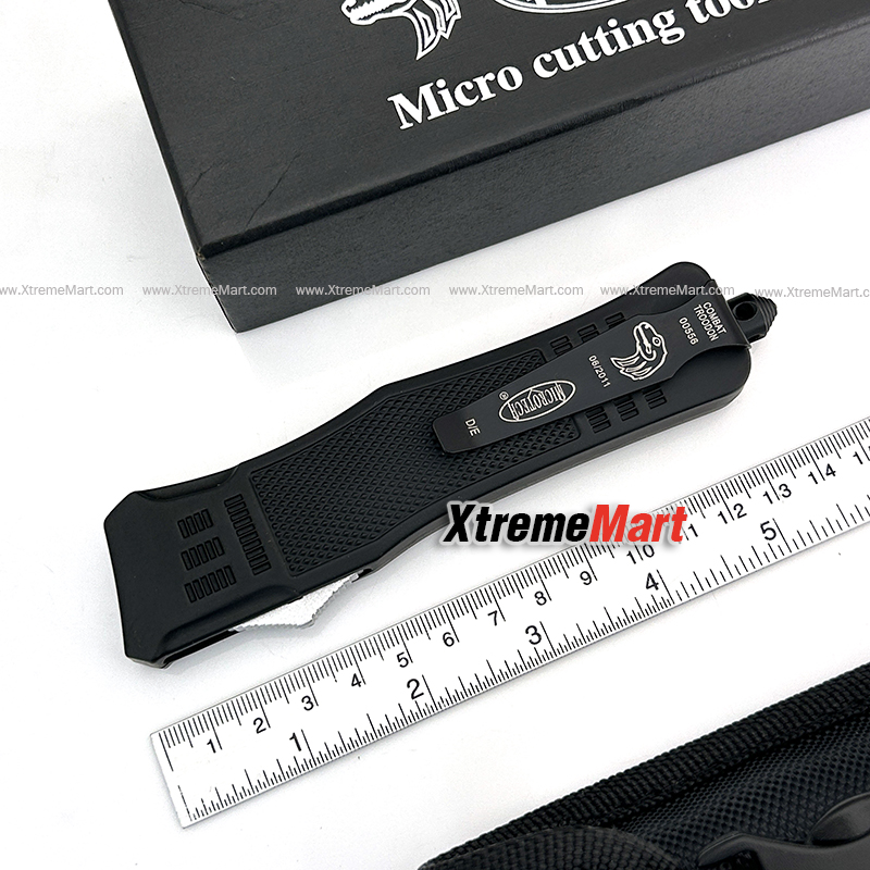 มีดสปริงตรง Microtech รุ่นใหญ่ คม 2 ด้าน กึ่งหยัก คลิปดำ 00556 D/E Automatic Knife Camping Tool