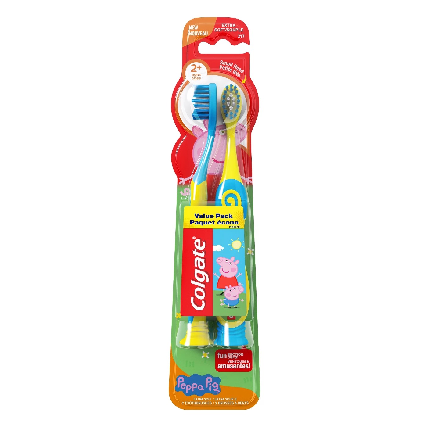 แปรงสีฟันสำหรับเด็กพร้อมฐานตั้งสูญญากาศ Colgate Peppa Pig Kids Toothbrush with Suction Cup (Pack of 2)