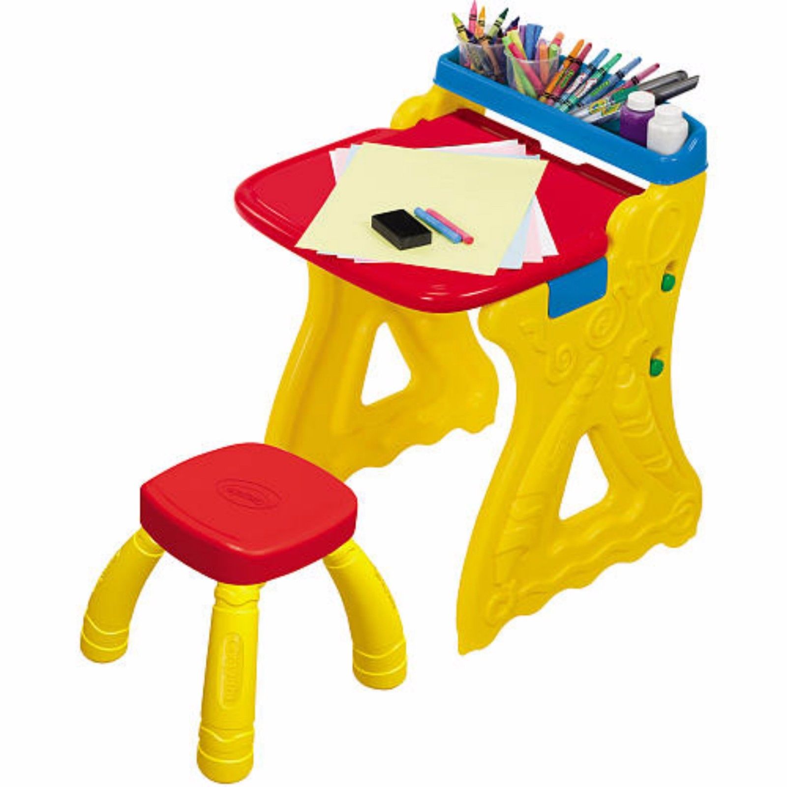 โต๊ะวาดเขียนเอนกประสงค์สำหรับเด็ก Crayola Play 'N Fold 2-in-1 Art Studio (Red & Yellow)