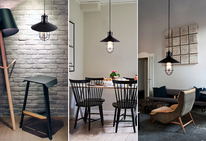 โคมไฟห้อยเพดาน Industrial Loft สีดำ เหล็กดัดครอบแก้ว