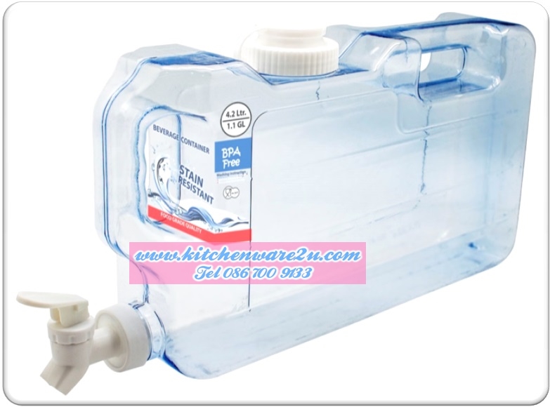 P08801 คูลเลอร์ใส่น้ำ PETG พร้อมก๊อกน้ำ ขนาด 4.2 ลิตร มีมือจับสำหรับหิ้ว สะดวกสำหรับพกพา (ราคาส่งต่อ 1 โหล:12 ใบ:เฉลี่ย 230 บต่อใบ)