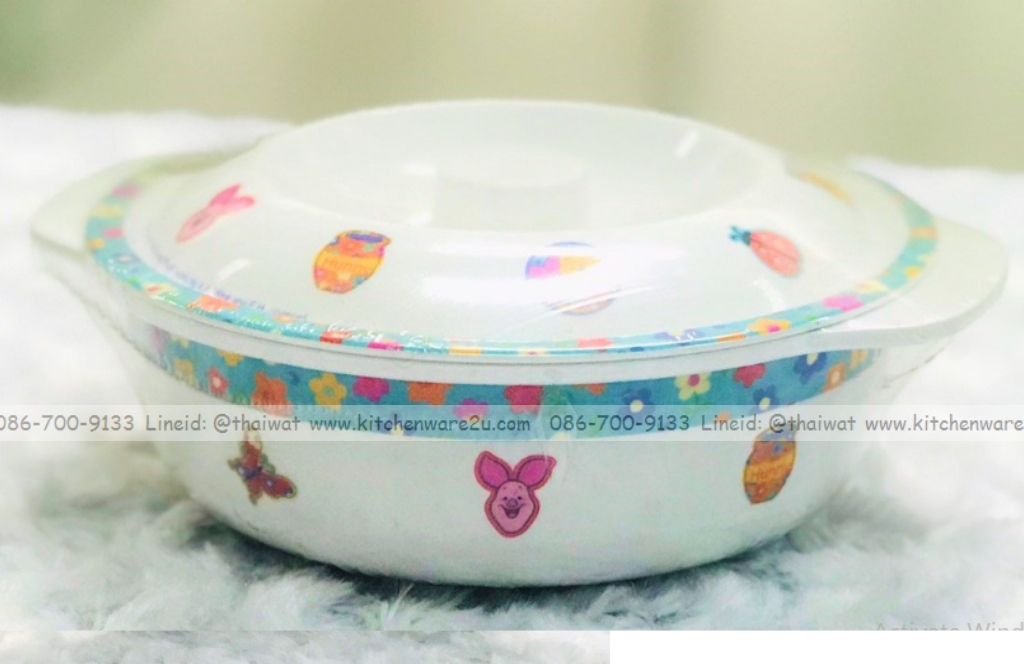 P09081 ชุดชามพร้อมฝา5.5 นิ้ว ลายหมีพูห์ เมลามีนและลิขสิทธิ์แท้ Flowerware เครือซูปเปอร์แวร์ No.BL2450-5.5 (ราคาส่งต่อ 12 ชุด:เฉลี่ย 145 บต่อชุด)