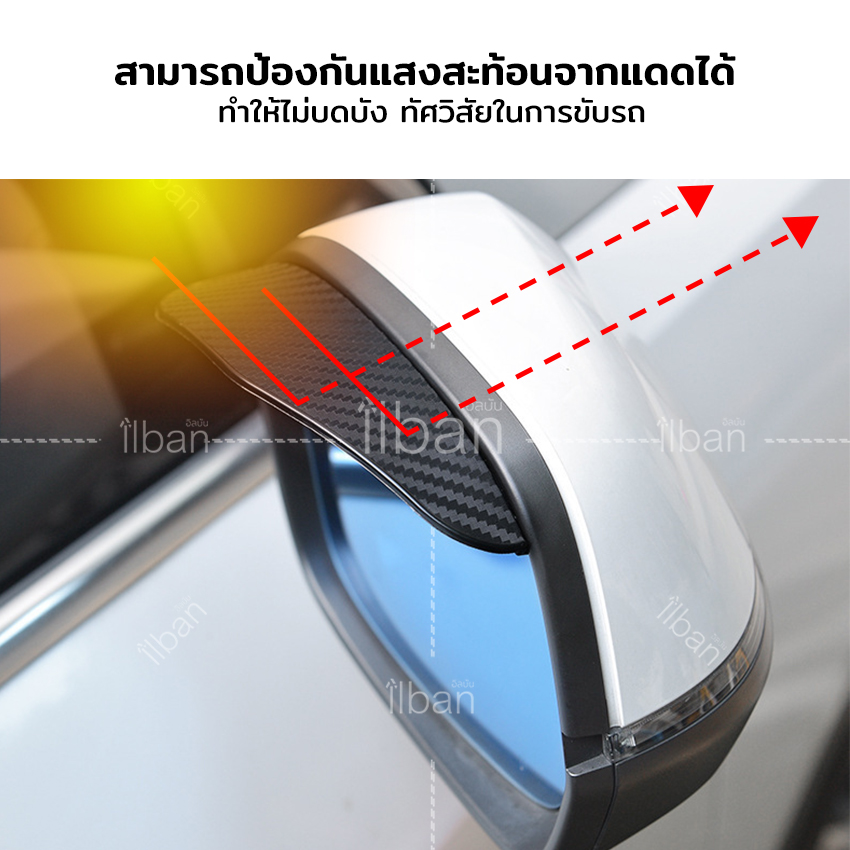 ilban คิ้วกันฝน กระจกมองข้าง 1คู่ แผ่นกันฝน ลายเคฟล่า กันน้ำ กันแดด สาดกระจกมองข้าง มีกาวในตัว ติดตั้งง่าย Car Mirror Rain Shield 7RR9Q