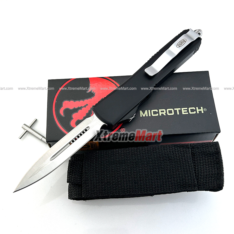 มีดสปริงขนาดกลาง Microtech (New Ultratech) คม2ด้าน ใบเงิน Combat Troodon 00556 D/E Automatic Knife