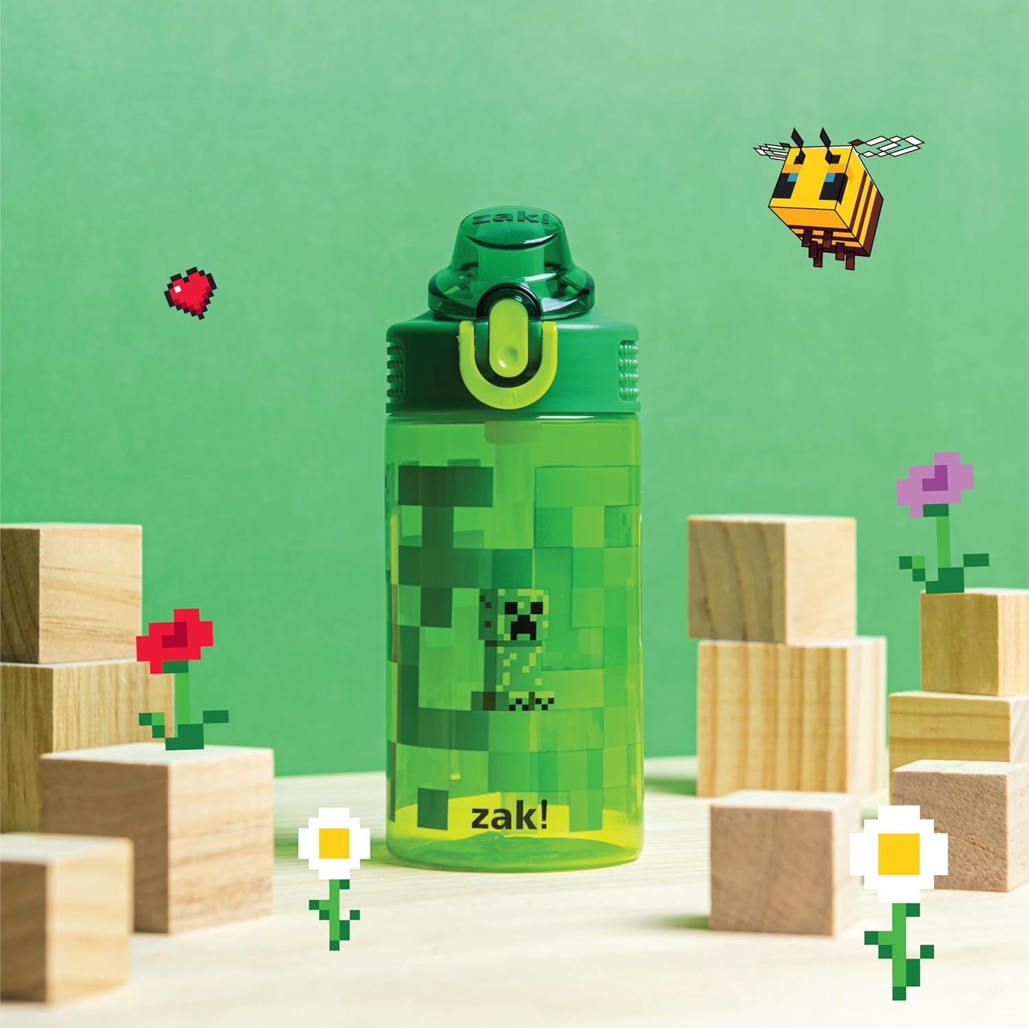 กระติกน้ำพร้อมหลอดดื่มสำหรับเด็ก Zak! Minecraft 16 Oz. Sage Covered Spout Bottle