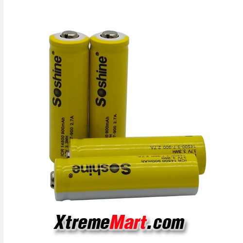 แบตเตอรี่ชาร์จ Soshine 14500 AA 3.7V 900mAh Li-ion แบบไม่มีวงจรป้องกัน สีเหลือง-ขาว ของแท้(แพ็ค 4 ก้อน)